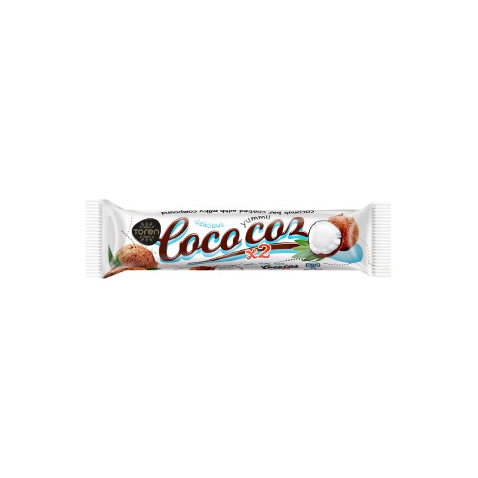 Kokos yong‘og‘i qo‘shilgan qandolatchilik shokoladidan tayyorlangan COCO COZ shokolad batonchasi 24 g.